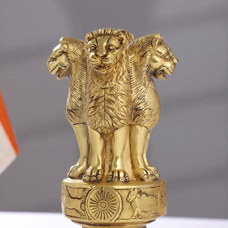 Brass Lion Capital of Ashoka Stambh Figurine (Height :10 Inch)