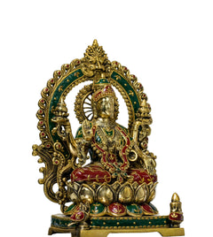Large Brass Maa Gajalakshmi Statue – Goddess Lakshmi Murti for Home Temple, Mandir Décor & Housewarming Gift (Height: 16.5 Inches)