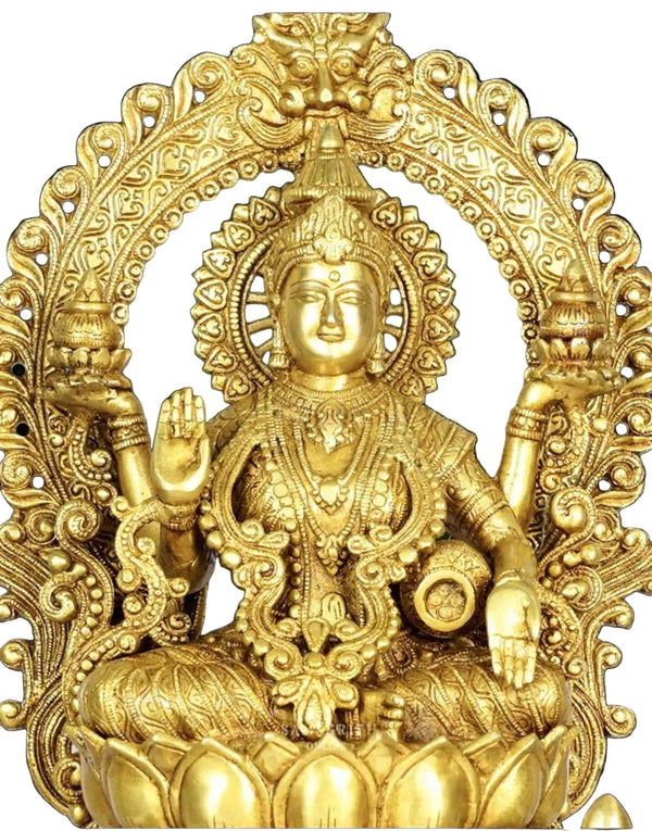 Grand Antique Brass Goddess Lakshmi Statue – Handcrafted in India | Symbol of Wealth, Prosperity & Divine Grace (Height: 15 Inches) Study Setting