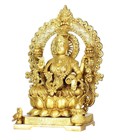 Grand Antique Brass Goddess Lakshmi Statue – Handcrafted in India | Symbol of Wealth, Prosperity & Divine Grace (Height: 15 Inches)