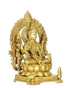 Grand Antique Brass Goddess Lakshmi Statue – Handcrafted in India | Symbol of Wealth, Prosperity & Divine Grace (Height: 15 Inches)