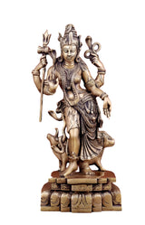 Brass Ardhanarishwara idol, 19-inch tall deity figurine with multiple arms