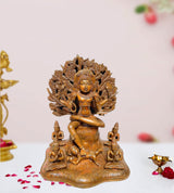 Bronze-finished brass Dakshinamurthy statue, seated with lotus and ornate aureole