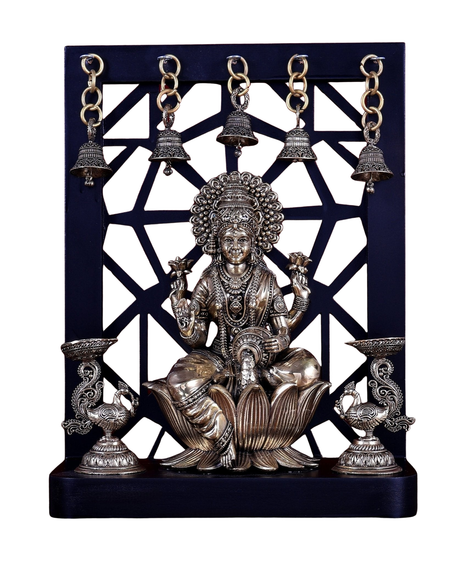 Superfine Brass Lakshmi Lotus Idol with Annam Lamps & Bells (Height :12 Inches)