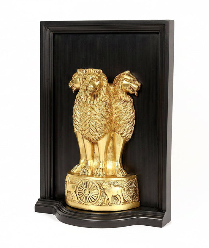 Brass Ashoka Stambha - National Emblem of India | Wall Hanging (Height: 16 Inches)