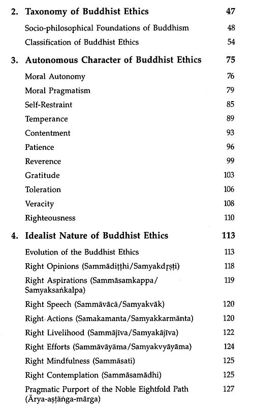 Contents page section 2–4 on Buddhist ethics taxonomy and idealist nature