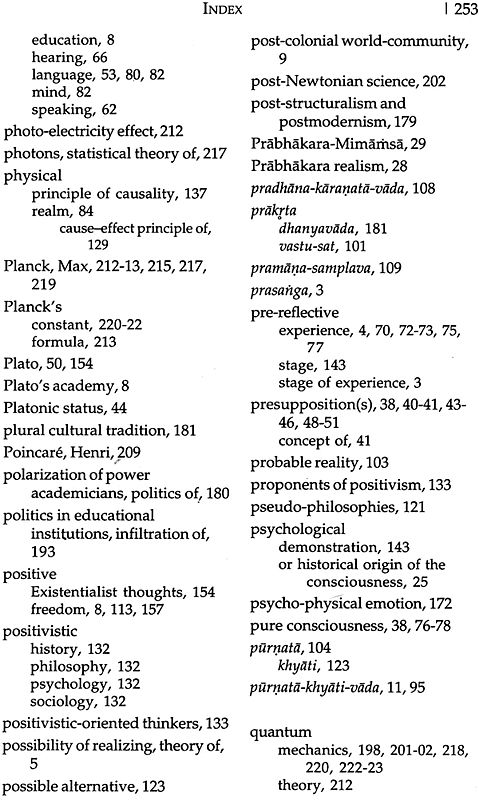 Index page 253 listing terms like photo-electric effect, photons, and causality