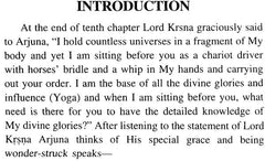 INTRODUCTION page text quoting Krishna to Arjuna as chariot driver and knowledge of divine glories