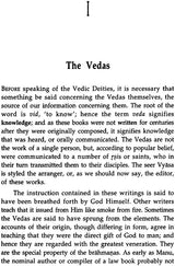 Book page titled “The Vedas” with a paragraph describing Vedic knowledge and communication