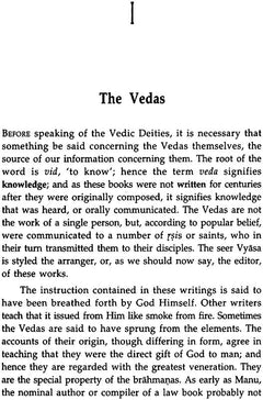 Book page titled “The Vedas” with a paragraph describing Vedic knowledge and communication