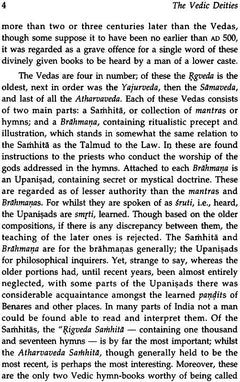 Book page “The Vedic Deities” with text describing the Vedas and different divine categories