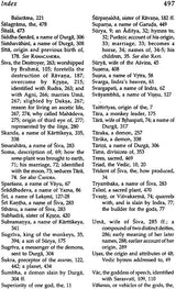 Index page continuing alphabetized entries with page numbers for mythological figures and terms