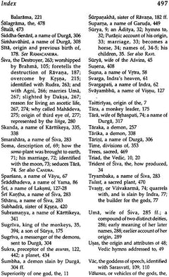 Index page continuing alphabetized entries with page numbers for mythological figures and terms