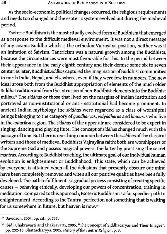 Book page: Assimilation of Brahmanism into Buddhism with paragraphs of text