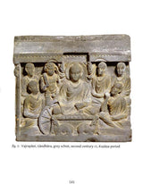Stone relief panel with seated Buddha, halo, attendants and wheel