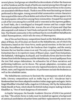 Book page with dense paragraphs describing Mahabharata-related cultural traditions