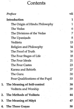 Contents page listing Preface and chapters, including Introduction and Vedānta