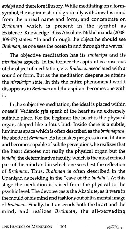 Page on objective meditation and inner meditation; heading 'The Practice of Meditation'