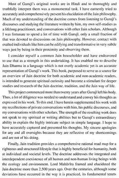 Book page describing Jain teachings, Gurujis works, and the purpose of the project