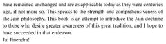 Book page ending with 'Jai Jindendra!' and concluding remarks on Jain philosophy