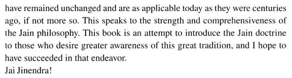 Book page ending with 'Jai Jindendra!' and concluding remarks on Jain philosophy