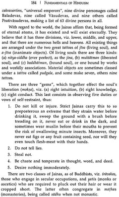 Fundamentals of Hinduism page 184 with Jain vows and rules in numbered list