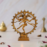 Nataraja brass statue, 11 inches, dancing figure with ornate circular halo base