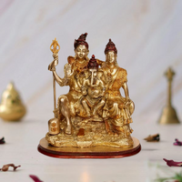 Brass Shiva-Parvati statue with Ganesha, 13-inch tabletop figurine on base