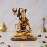 AONA Blessing Lord Shiva brass statue, seated yogi with trident, 10 inches