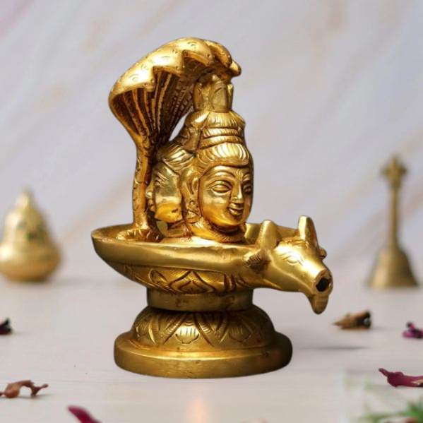 Small Brass Shivalinga Idol with Sheshnag | Handcrafted 4 inches