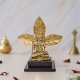 Brass Mahadev Shiva idol, ashirwad mudra, seated on bel leaf base, 11-inch