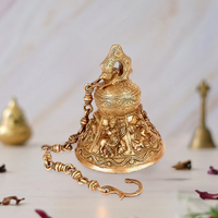 24-inch brass hanging ritual bell with Krishna reliefs and chain