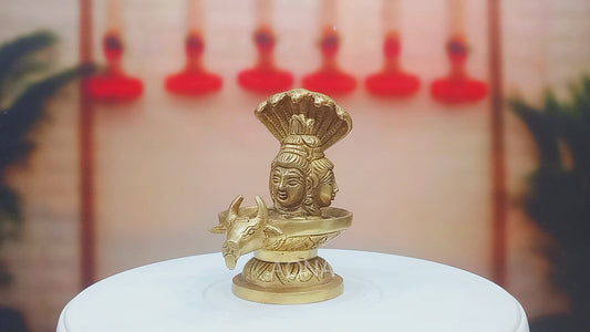 Brass Shiva Lingam with 3 Faces Idol (Height : 5.5 Inches)