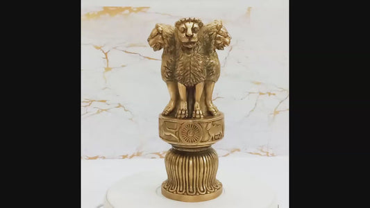 Brass Lion Capital of Ashoka Stambh Figurine (Height :10 Inch)