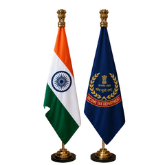 Premium Brass Tabletop Flag Set Featuring the Indian National Flag and Income Tax Department Flag (Height: 7 ft)