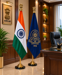 Premium Indian National Flag & IAS (Indian Administrative Service) Pole Flag Set with Brass Ashoka Stambh (Height: 84 Inches)