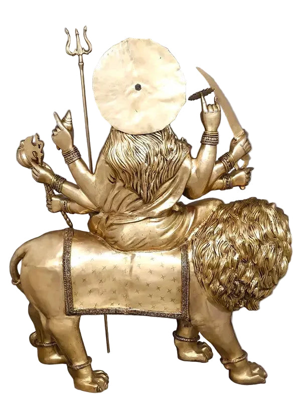 Large Brass Durga (Sherawali Maa) Statue – The Invincible Divine Shakti (Height: 67 Inches) Study Setting