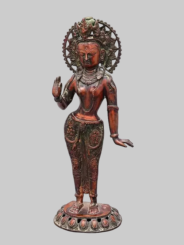 Divine Brass Standing Tara Idol for Home & Temple Décor (Height: 18 Inches) Craft Detail