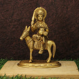 AONA Brass Sheetla Mata statue on horse, standing pose, 6 inch