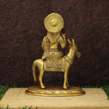 Back view Brass Sheetla Mata statue on horse with round crown, 6 inch height