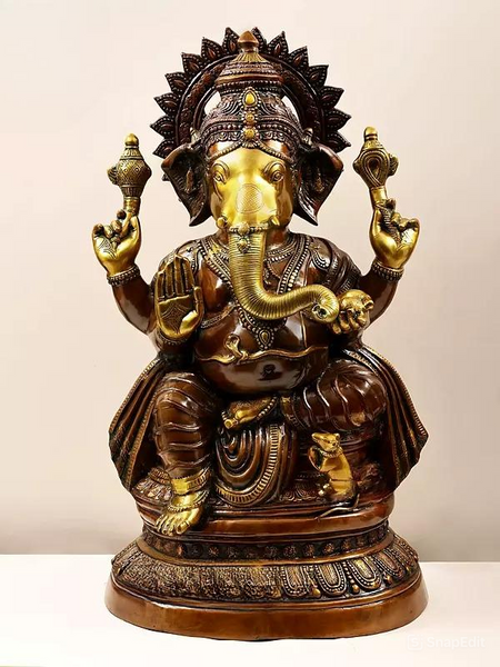 Brass Large Size Ganesha Sculpture (Height 35 Inches)