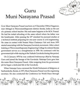 Capítulo “Guru Muni Narayana Prasad” con biografía en párrafos y adorno floral