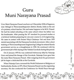 Capítulo “Guru Muni Narayana Prasad” con biografía en párrafos y adorno floral