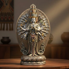 Resin Lokeswara Buddha with thousand arms and eyes, front view