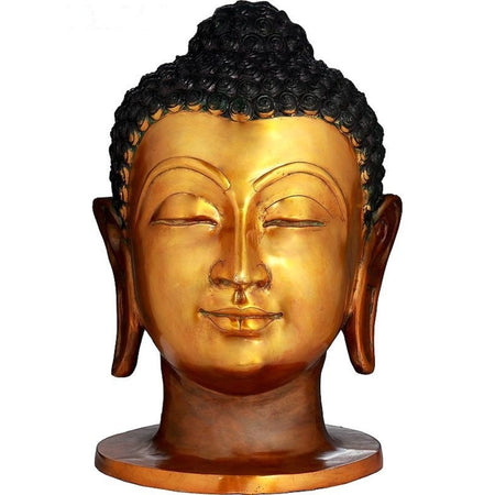 Brass Large Size Buddha Head Idol (Height: 21 Inches)