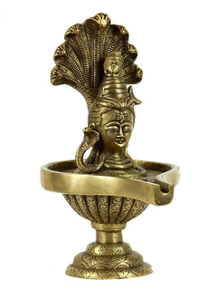 Lord Shiva head with Shesh Nag design, golden 10 inch tabletop idol