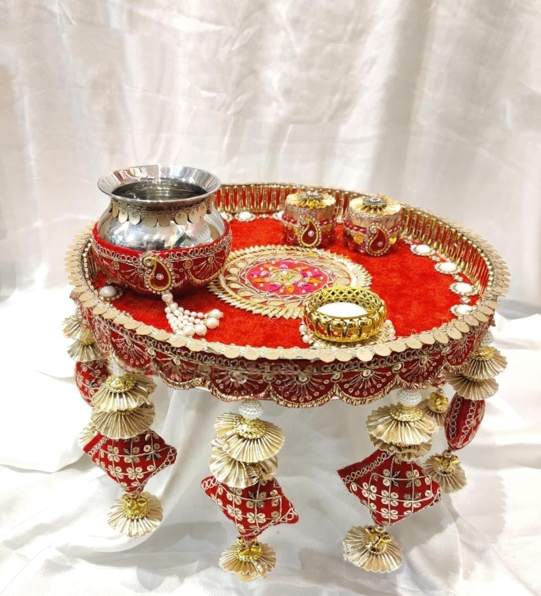 AONA Steel Handcrafted Pooja Thali for Raksha bandhan, Karva Chauth & Bhai Dooj Plate 