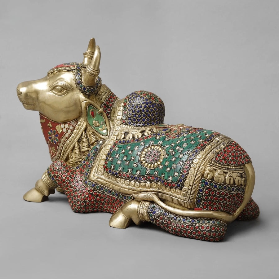 Brass Divine Nandi Seated Sculpture (Height: 10 Inches) Craft Detail