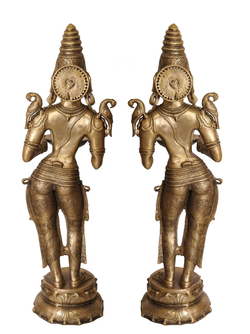 Brass Pair of Deepalakshmi Statues (Height 43.6 inches)