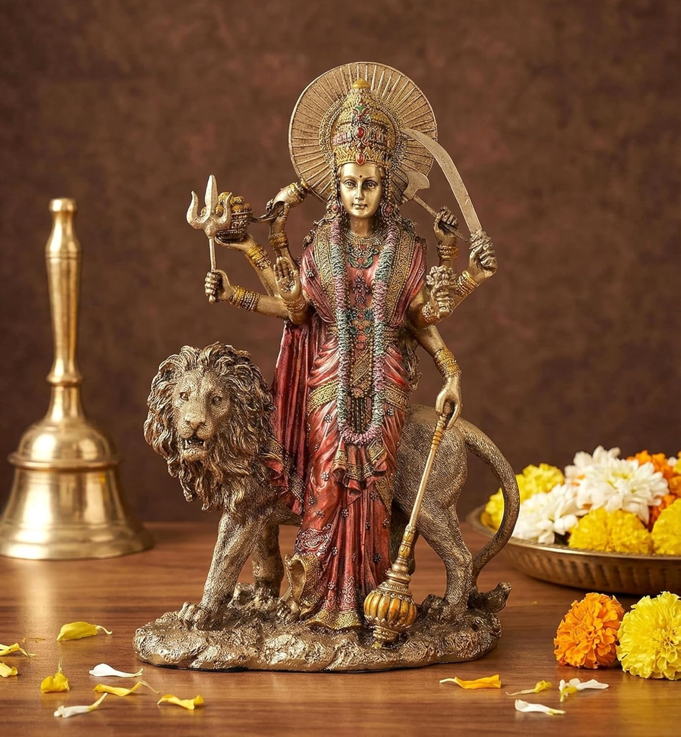 AONA Resin Durga Maa with Lion Sherawali Maa Idol 
